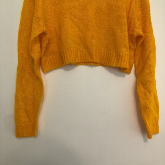 DIVIDED H&M Solid Mustard Golden Open Weave Semi Sheer Crew Neck Sweater Small S - Picture 7 of 13